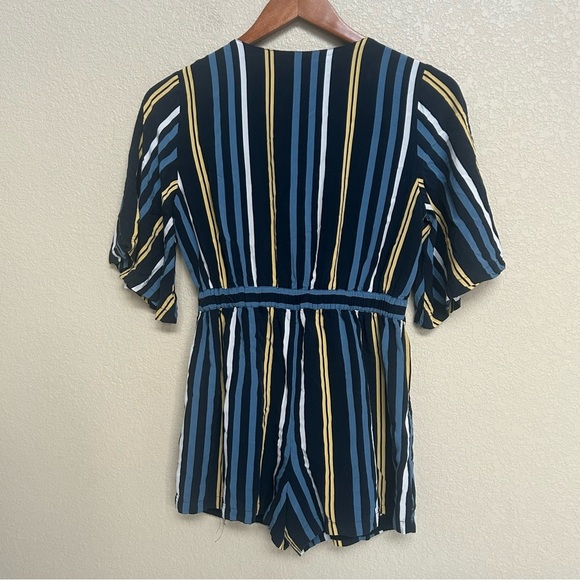 Abercrombie & Fitch Women’s XS Romper Striped Tie Front Black Blue Yellow - Picture 2 of 5